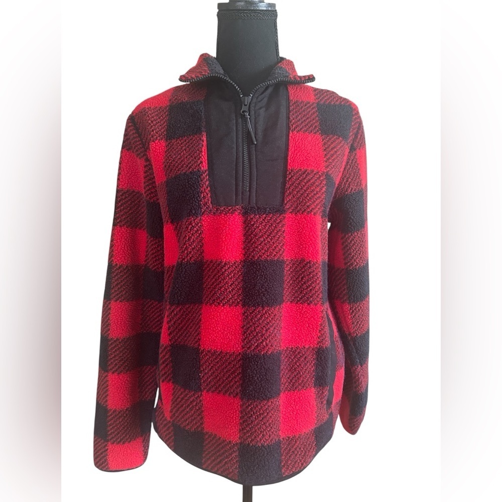 Old Navy Red Buffalo Plaid Sherpa Pullover Fleece Cozy Cabincore Women’s Small